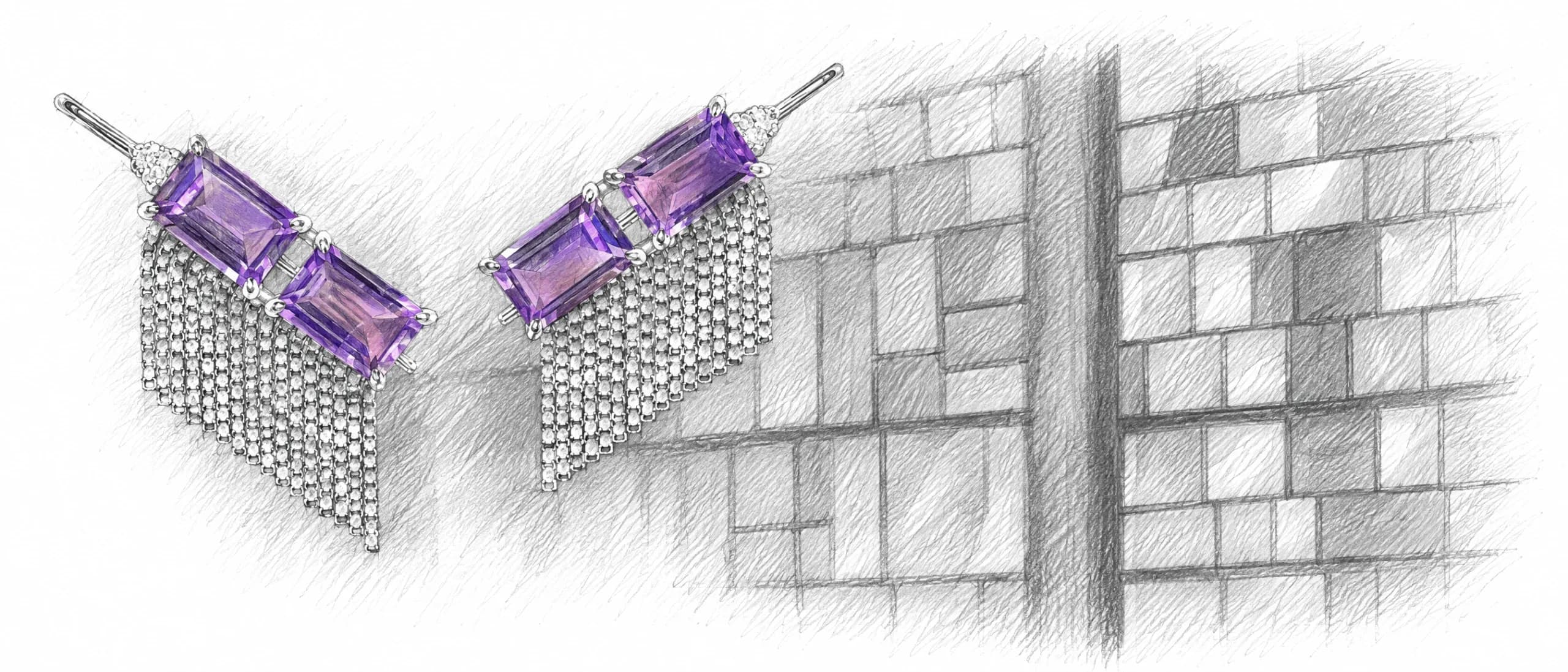 Vitraux, em desenho: o traço a grafite e a joia em cor