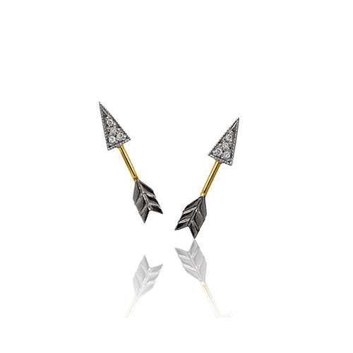 EAR CUFF FLECHA EM OURO BRANCO E OURO AMARELO E COM DIAMANTES