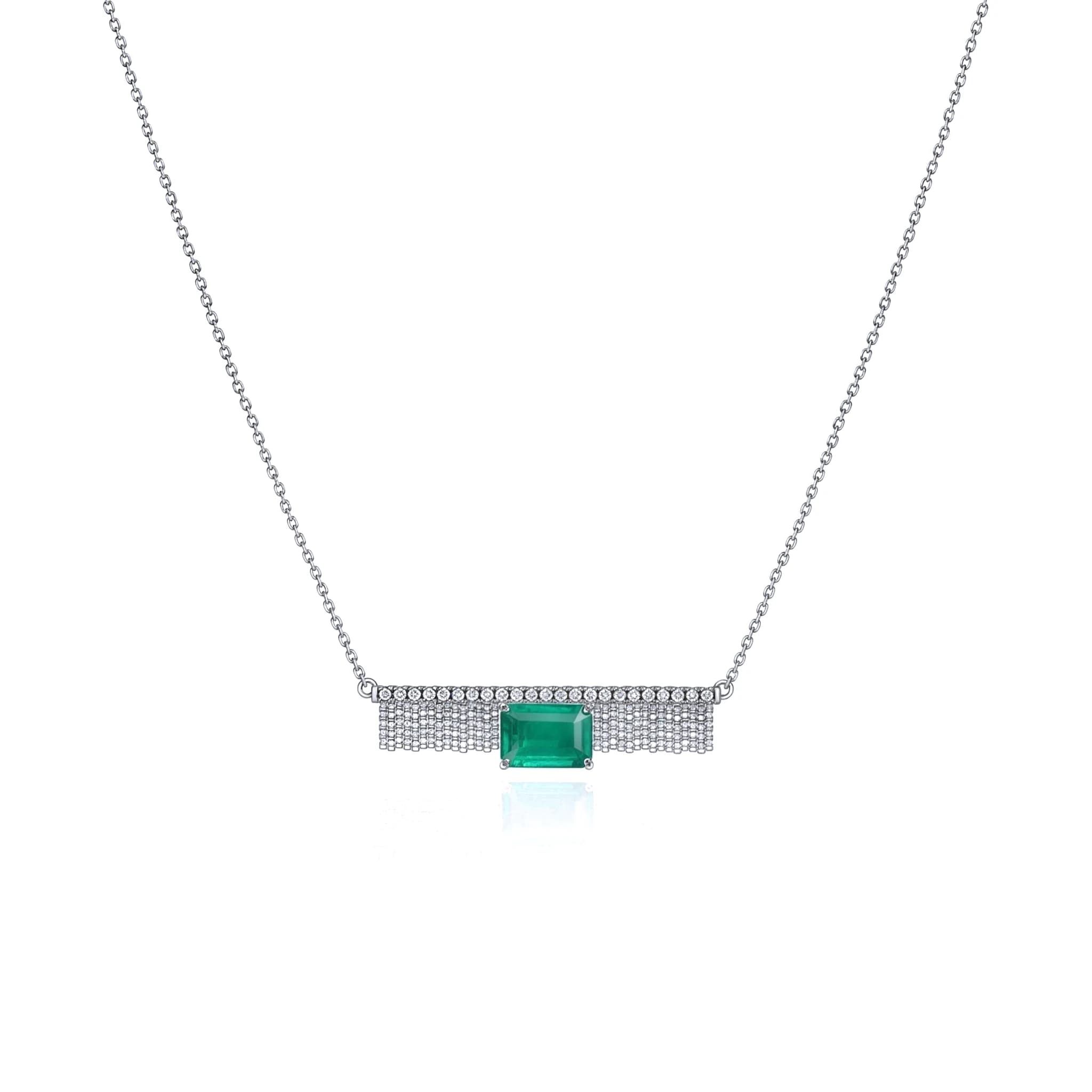 Choker Jardins Suspensos Ouro Branco - Esmeralda Retangular e Diamantes