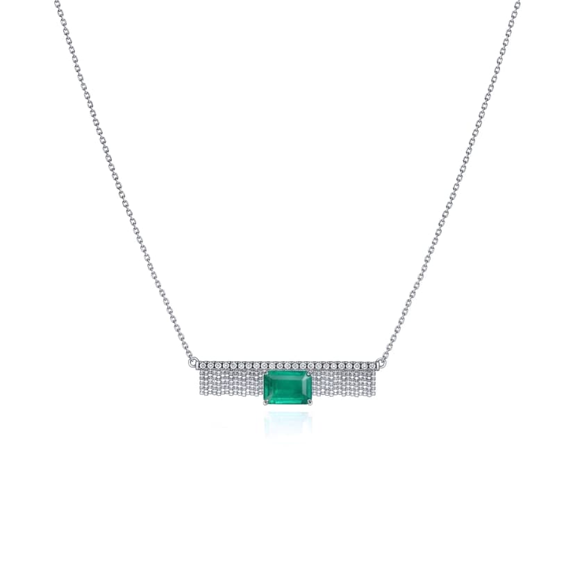 Choker Jardins Suspensos Ouro Branco - Esmeralda Retangular e Diamantes