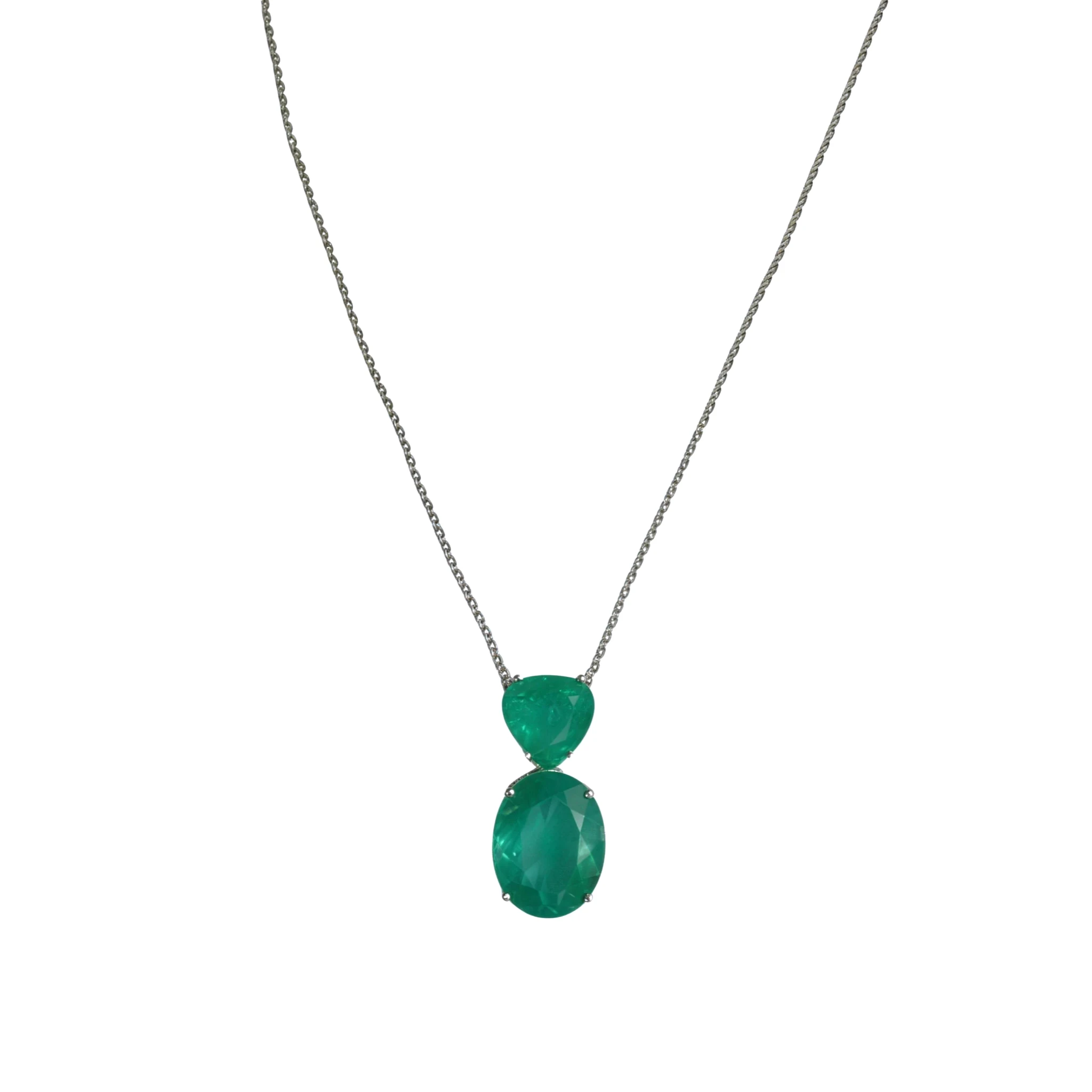 Colar Esmeraldas Ouro Branco Lapidação Pera e Oval 18K
