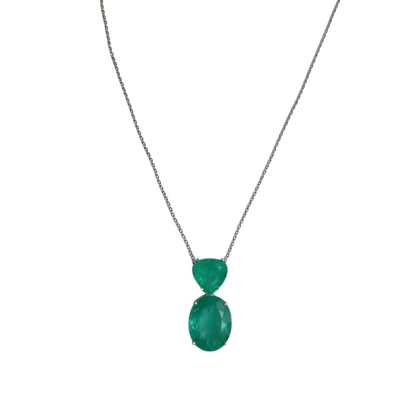 Colar Esmeraldas Ouro Branco Lapidação Pera e Oval 18K