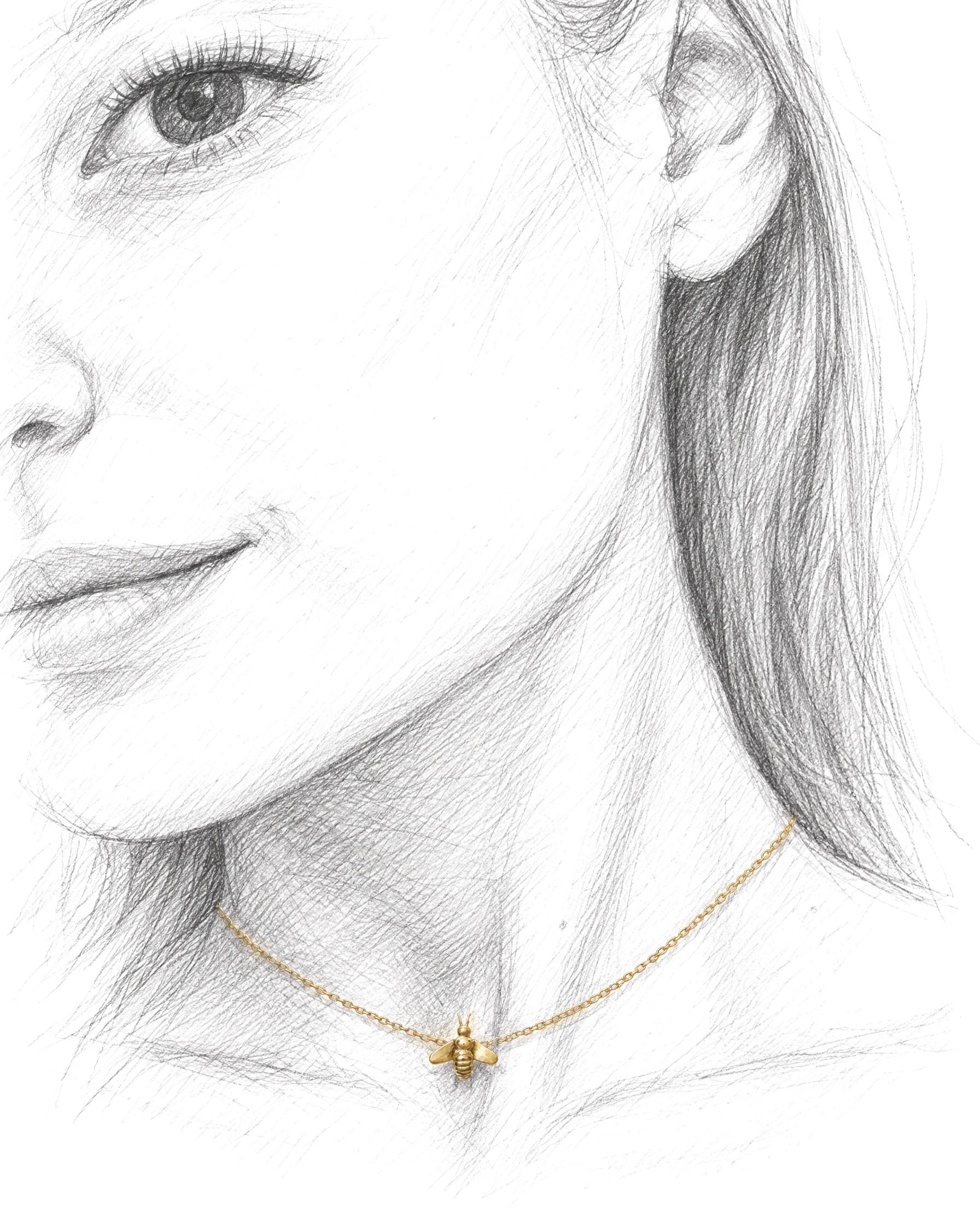Estudo da Choker Single Abelhinha em Ouro 18K no corpo