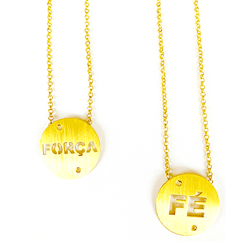 ESCAPULÁRIO FORÇA E FÉ EM OURO AMARELO