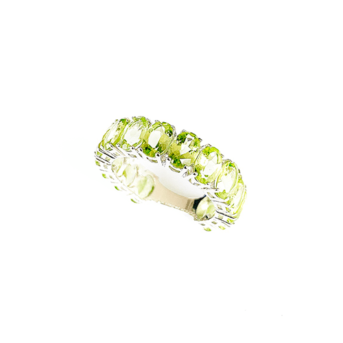 ALIANÇA RAINBOW OURO BRANCO - PERIDOTO OVAL