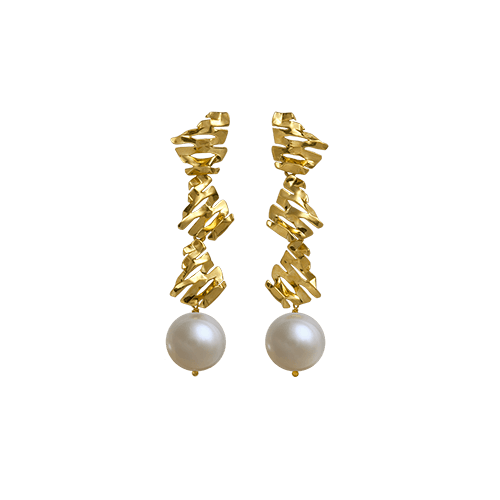 Brinco Colmeia Diamantes e Pérola Desmontável Honeycomb - Ouro Amarelo
