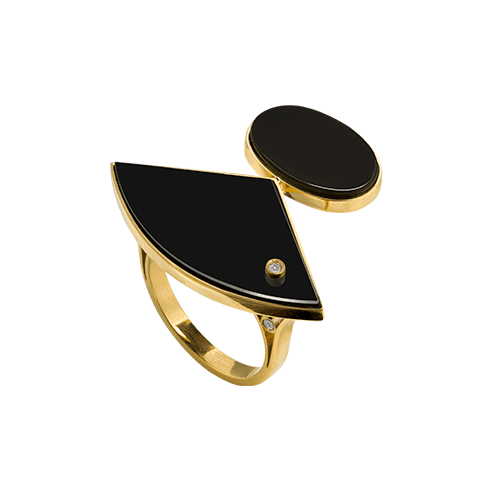ANEL IKIGAI EM ÔNIX COM BRILHANTE EM OURO AMARELO 18K