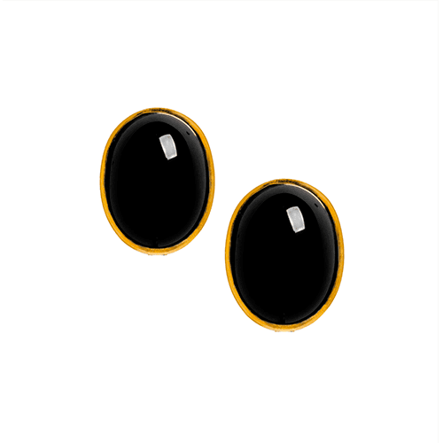 BRINCO DE ÔNIX OVAL CABOCHON EM OURO AMARELO 18K.