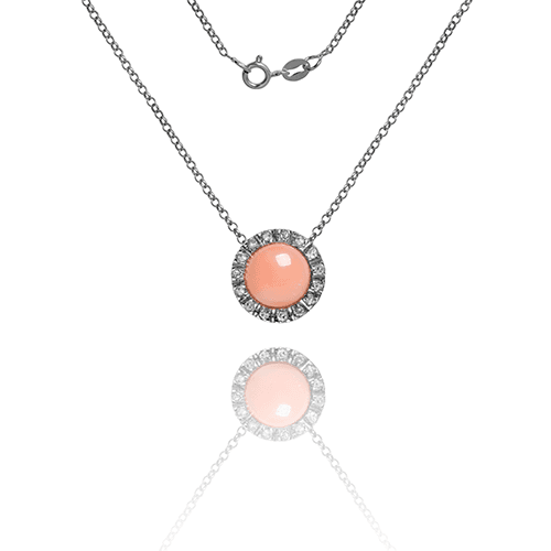 COLAR 40CM FLORESTA ENCANTADA COM CORAL PEAU D'ANGE E DIAMANTES