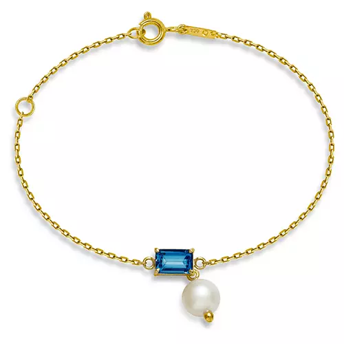 PULSEIRA BAMBINA DE TOPÁZIO LONDON E PÉROLA EM OURO AMARELO 18K