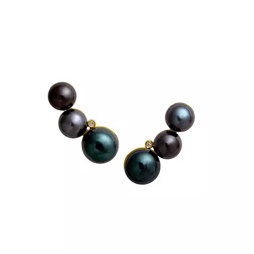EAR CUFF PÉROLAS ENERGIA NEGRAS E DIAMANTE