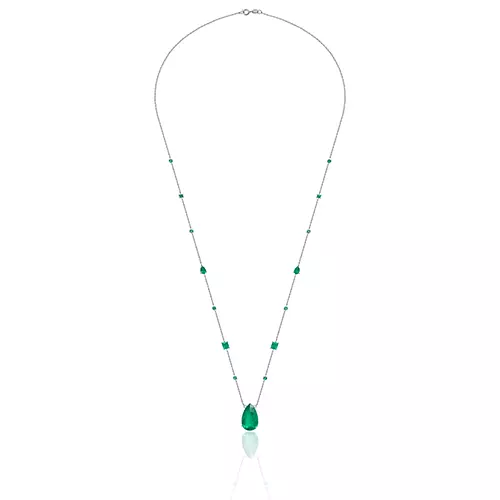 COLAR LONGO EM OURO BRANCO COM ESMERALDA EXTRA - 16MM