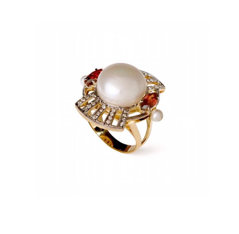 ANEL NARA COM DIAMANTES PéROLA E GRANADAS