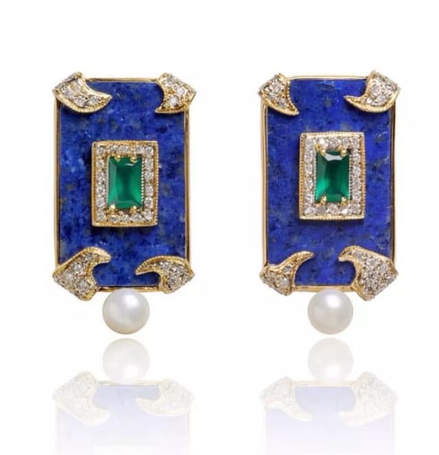 BRINCO LAPIS LAZULI DIAMANTES, ESMERALDAS E PéROLA