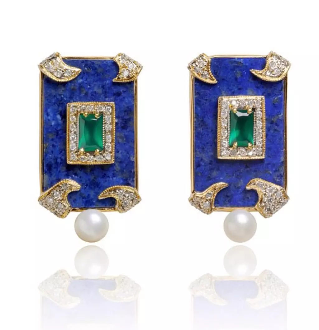 BRINCO LAPIS LAZULI DIAMANTES, ESMERALDAS E PéROLA