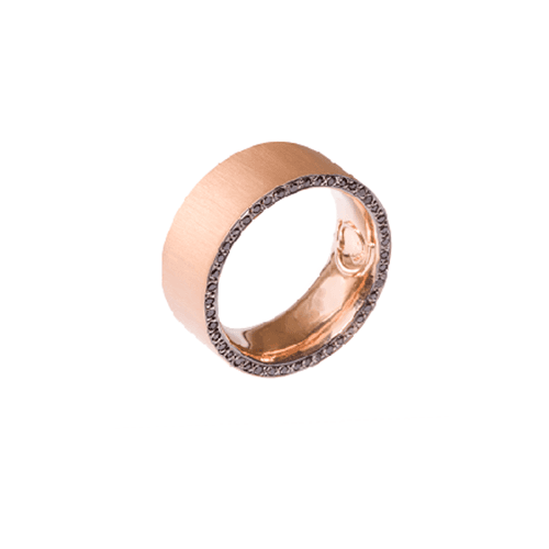 ALIANÇA EM OURO ROSÊ 18K, COM DIAMANTES NEGROS.
