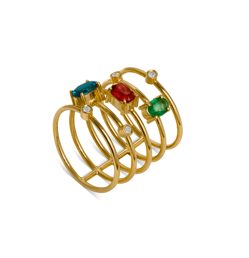 ANEL COLORS EM OURO 18K COM TURMALINA ESMERALDA E TOPÁZIO LONDON
