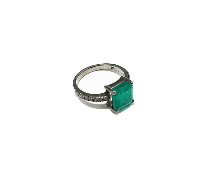 ANEL DE ESMERALDA EM RÓDIO NEGRO E DIAMANTES