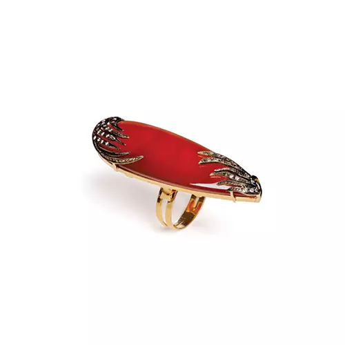 ANEL PRAIA DO DIABO EM OURO AMARELO 18K, COM DIAMANTES E ÁGATA VERMELHA.