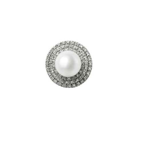 ANEL DE OURO BRANCO 18K PÉROLA CULTIVADA E DIAMANTES
