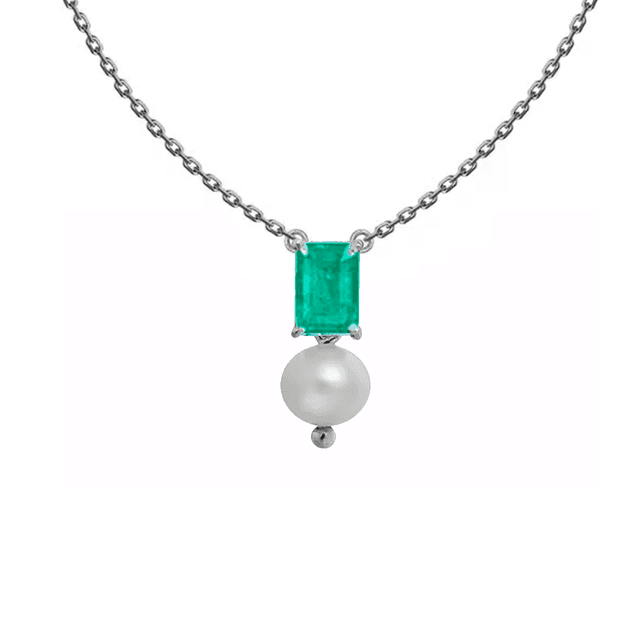 CHOKER AFFETTO EM OURO BRANCO 18K COM ESMERALDA E PÉROLA CULTIVADA