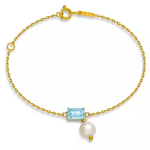 PULSEIRA BAMBINA DE TOPÁZIO SKY E PÉROLA EM OURO AMARELO 18K