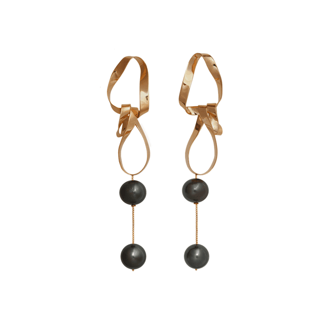 BRINCO EQUILÍBRIO COM PÉROLA NEGRA EM OURO ROSA