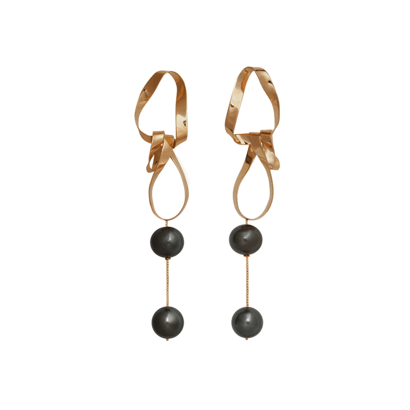 BRINCO EQUILÍBRIO COM PÉROLA NEGRA EM OURO ROSA