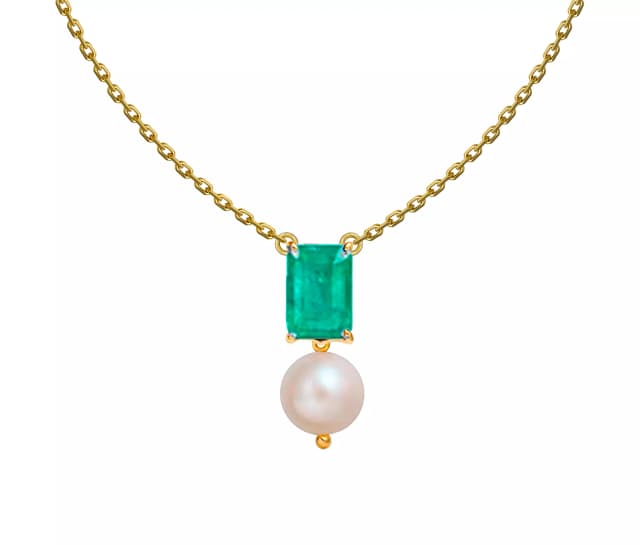 CHOKER AFFETTO EM OURO AMARELO 18K COM ESMERALDA E PÉROLA CULTIVADA