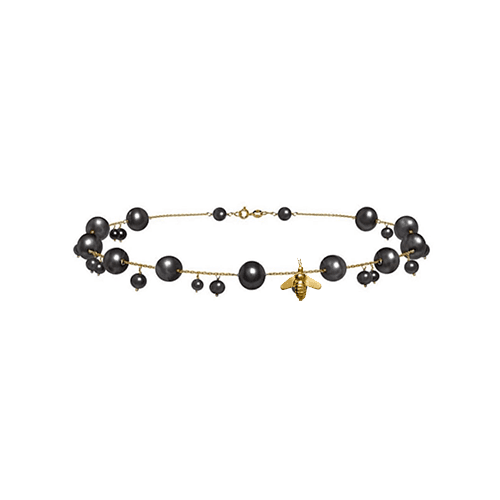 PULSEIRA BEE EM OURO AMARELO 18K, COM PÉROLAS NEGRAS