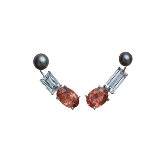 Ear Cuff de Pérola Negra, Topázio e Turmalina Rosa