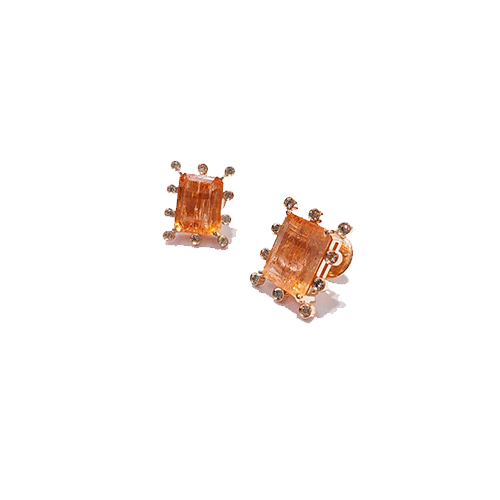 Brinco Honey de Topázio Imperial Retangular com Diamantes em Ouro Rosa 18K