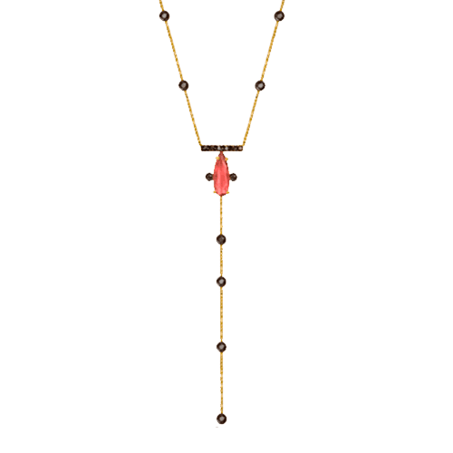 Colar Garden em Ouro Amarelo de Turmalina Rosa e Diamantes Negros