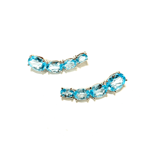 Ear Cuff Rainbow Ouro Branco - Topázio Sky Lapidação Oval