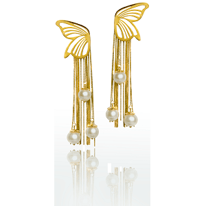BRINCO ANGEL'S WINGS EM OURO AMARELO 18K, COM PÉROLAS E DIAMANTES.