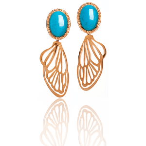 BRINCO CICADA WING EM OURO ROSÊ 18K, COM TURQUESAS E DIAMANTES.