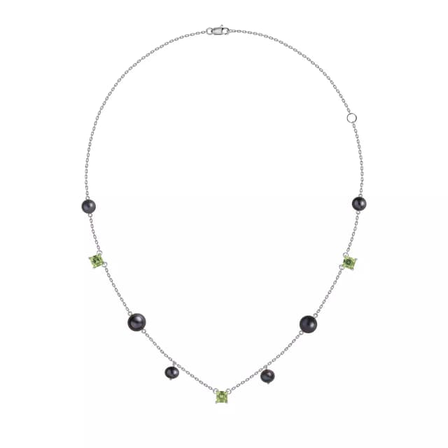 COLAR TETRIS DE PERIDOTO E PéROLAS NEGRAS - OURO BRANCO