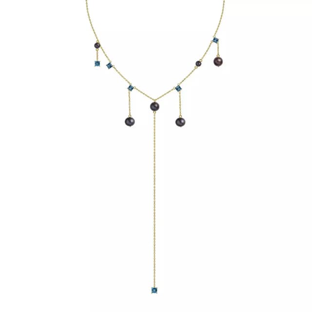 Y-NECKLACE TETRIS TOPAZIO LONDON E PÉROLAS - OURO AMARELO
