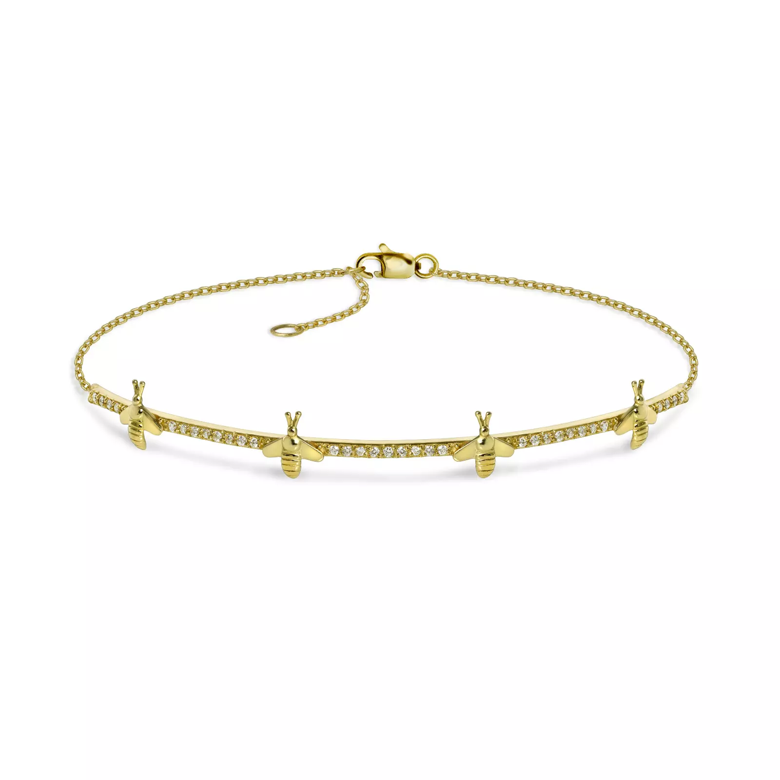 Pulseira Queen Bee 4 Abelhas em Ouro Amarelo 18 com Diamantes