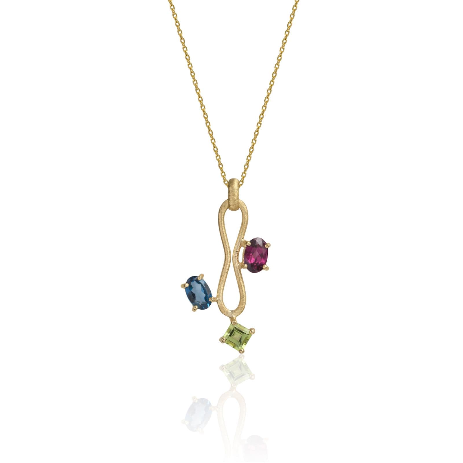Pingente Infinity Rodolita, Topázio London e Peridoto