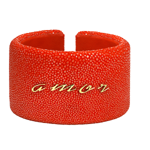 BRACELETE AMOR EM GALUCHAT E OURO AMARELO 18K.