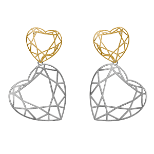 BRINCO HEART OURO AMARELO E BRANCO