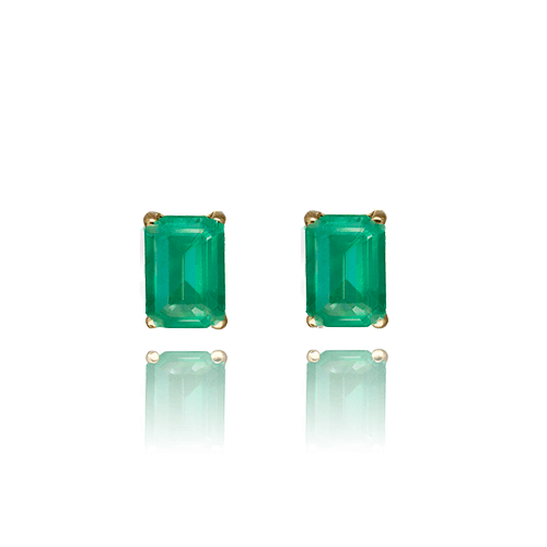 BRINCO RETANGULAR DE ESMERALDA (APROXIMADAMENTE 9X7) COM GANCHO DE APLIQUE OURO AMARELO 18K