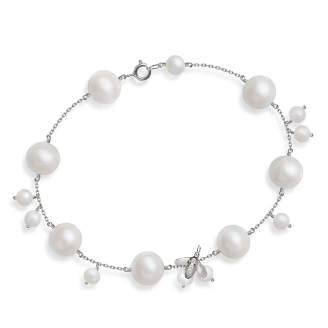 PULSEIRA BEE EM OURO BRANCO 18K, COM PÉROLAS BRANCAS.