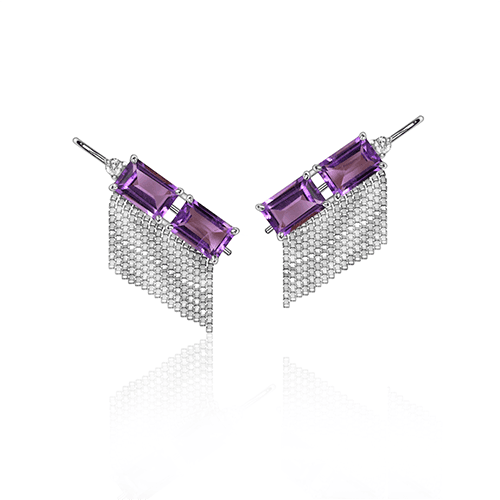 EAR CUFF VITRAUX COM FRANJAS AMETISTA E DIAMANTES OURO BRANCO
