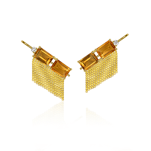 EAR CUFF VITRAUX COM FRANJAS CITRINO E DIAMANTES OURO AMARELO
