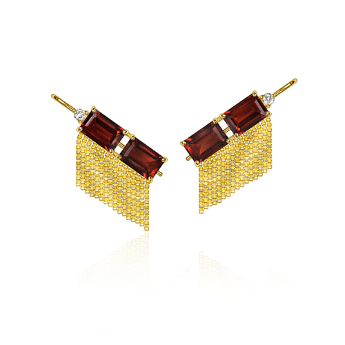EAR CUFF VITRAUX COM FRANJAS GRANADA E DIAMANTES OURO AMARELO