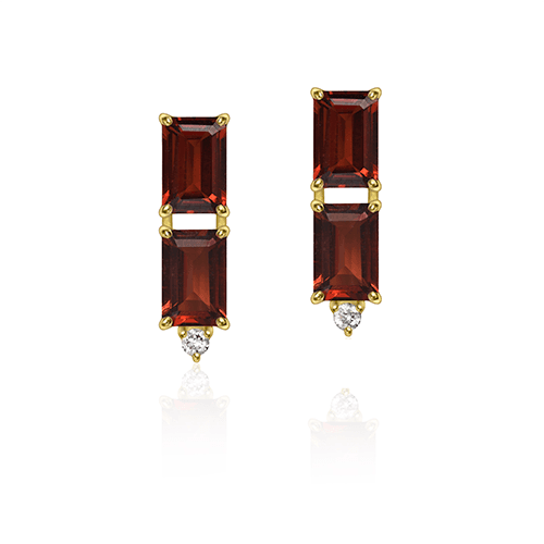 BRINCO VITRAUX COM GRANADA E DIAMANTE OURO AMARELO