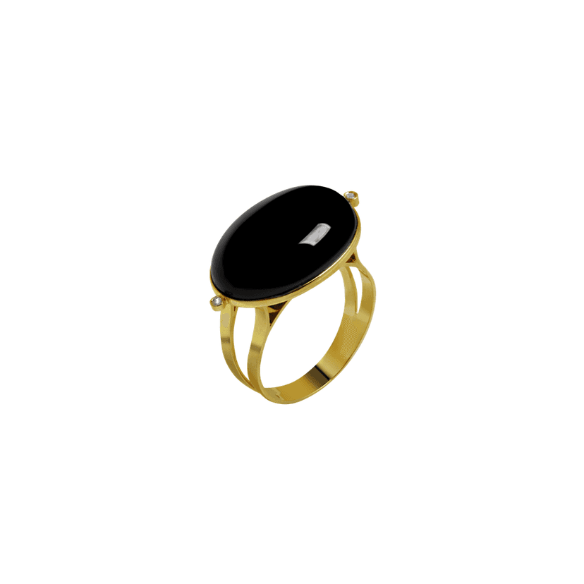 ANEL EM OURO AMARELO 18K, COM ÔNIX E DIAMANTES.