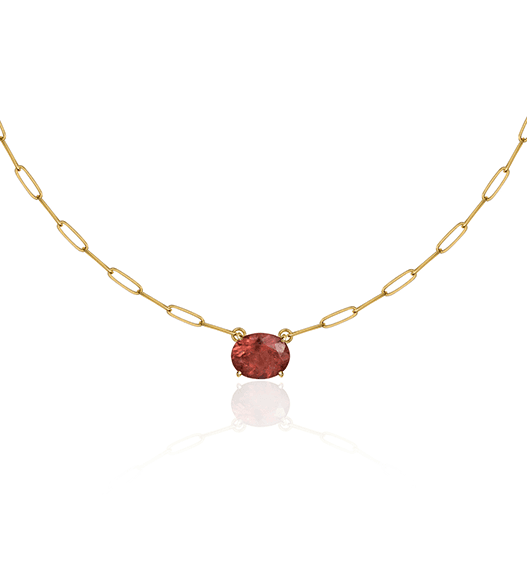 COLAR EM OURO AMARELO CORRENTE CARTIER E TURMALINA ROSA OVAL- GLOW UP